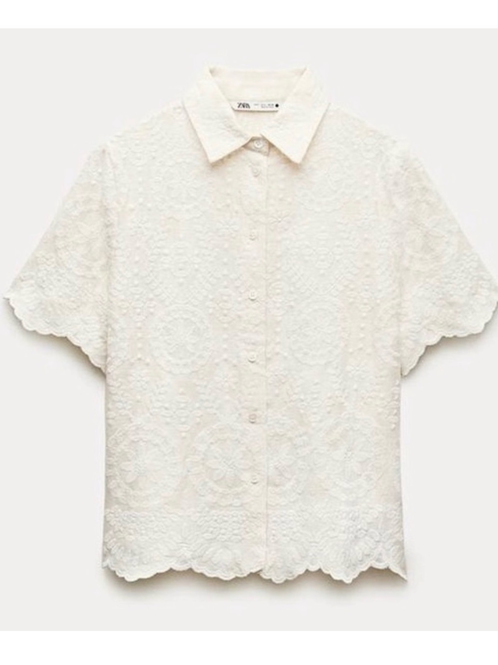 Zara blogger favorite Women's Cream Lace Short-Sleeve Button Shirt